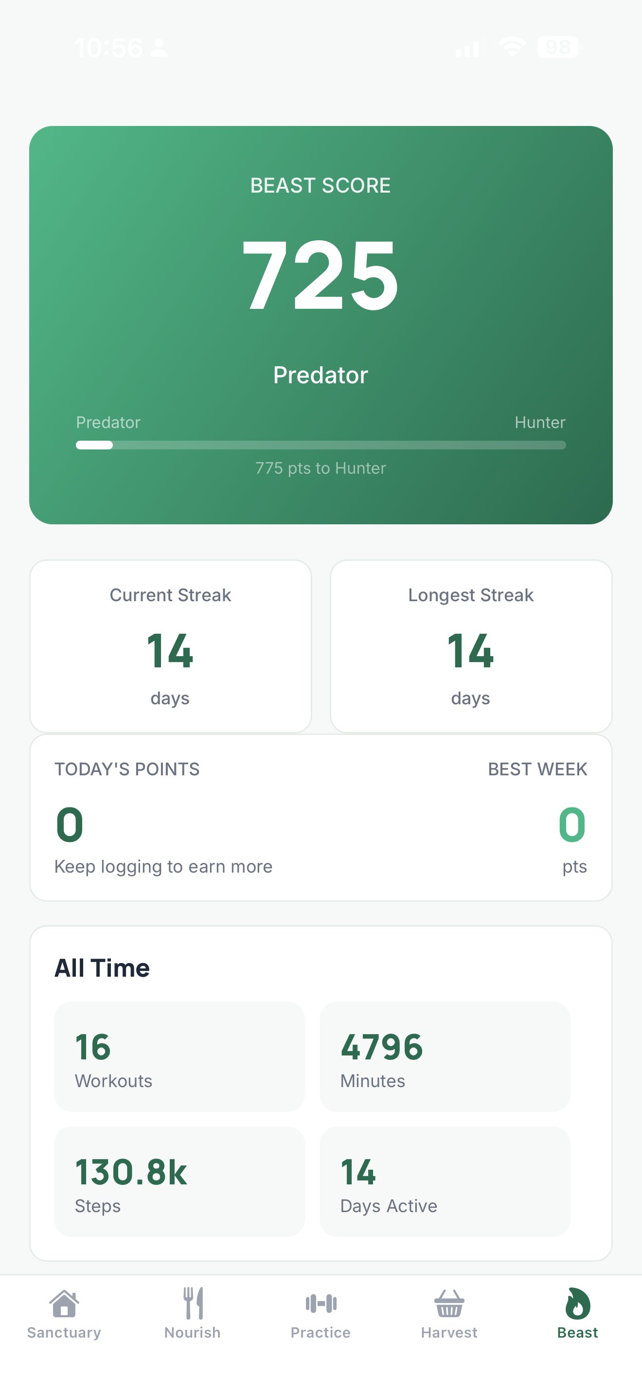 Beast Coach Beast Hub screen
