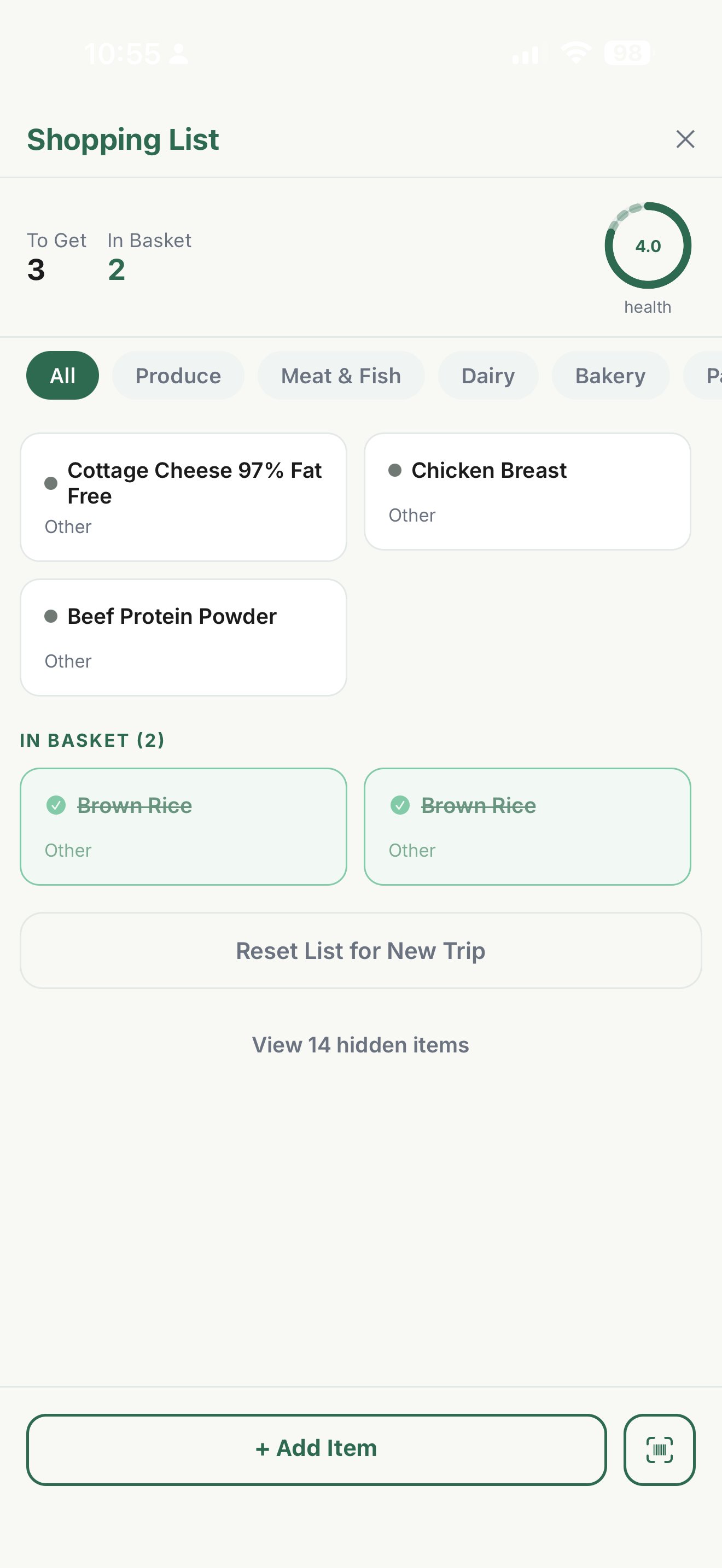 Beast Coach Shopping List screen