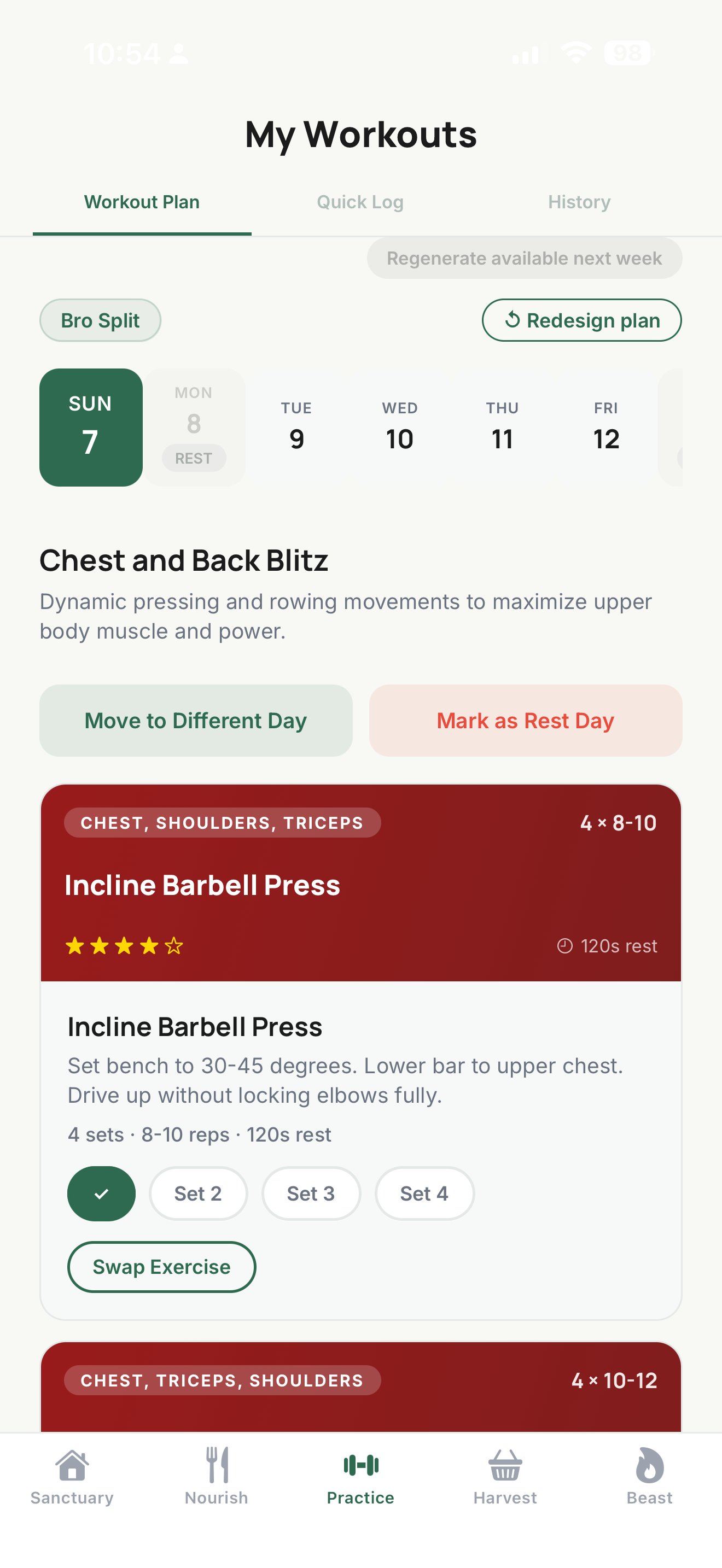 Beast Coach Workout Plan screen